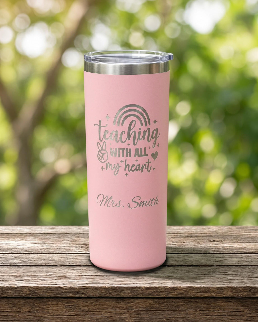 Teaching With All My Heart Rainbow Tumbler, Personalized
