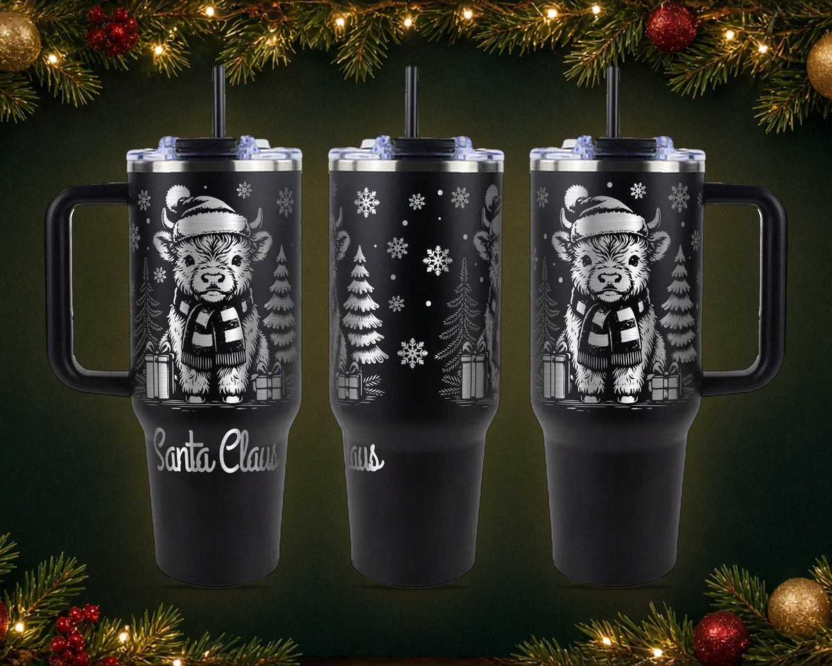 Highland Cow Christmas Tumbler, Personalized