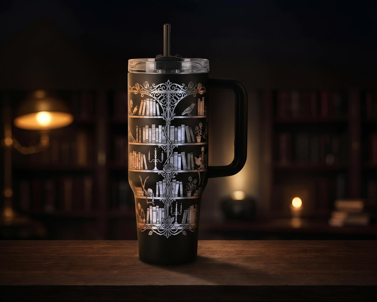 Skeleton Bookshelf Tumbler