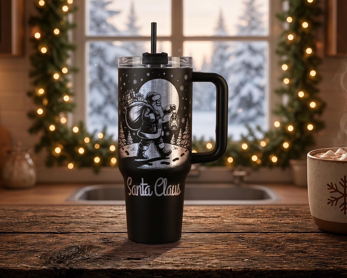Santa Lantern Christmas Tumbler, Personalized