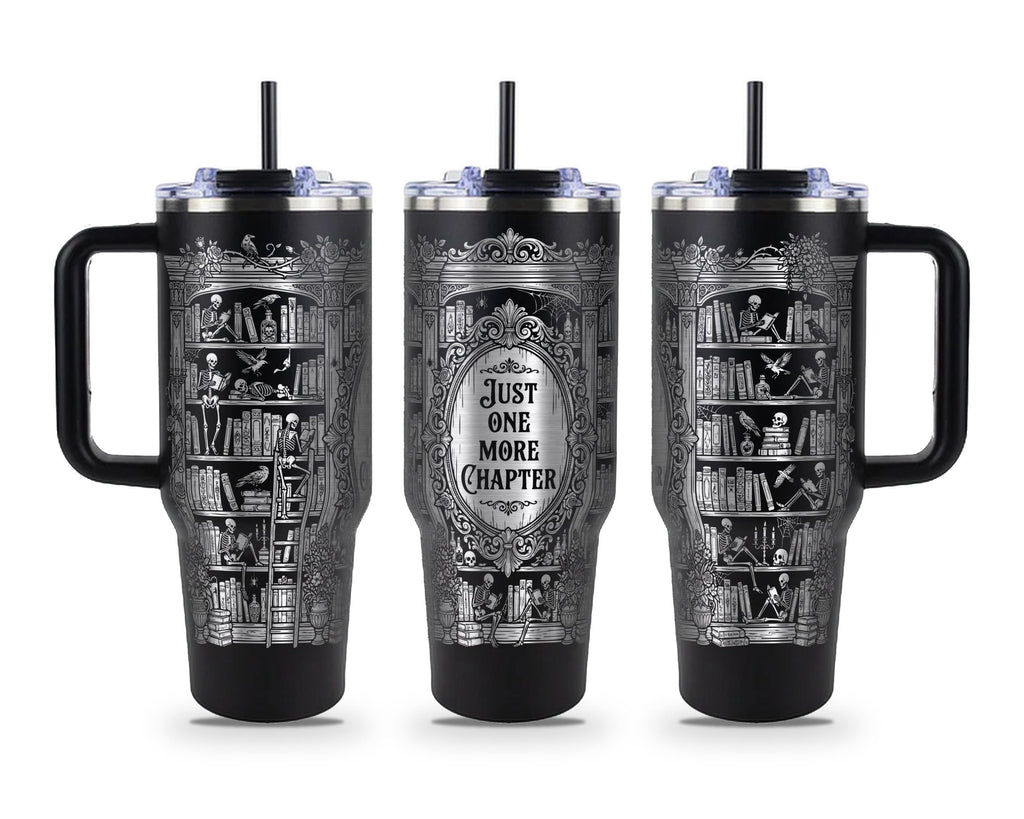 Just One More Chapter Skeleton Library Tumbler