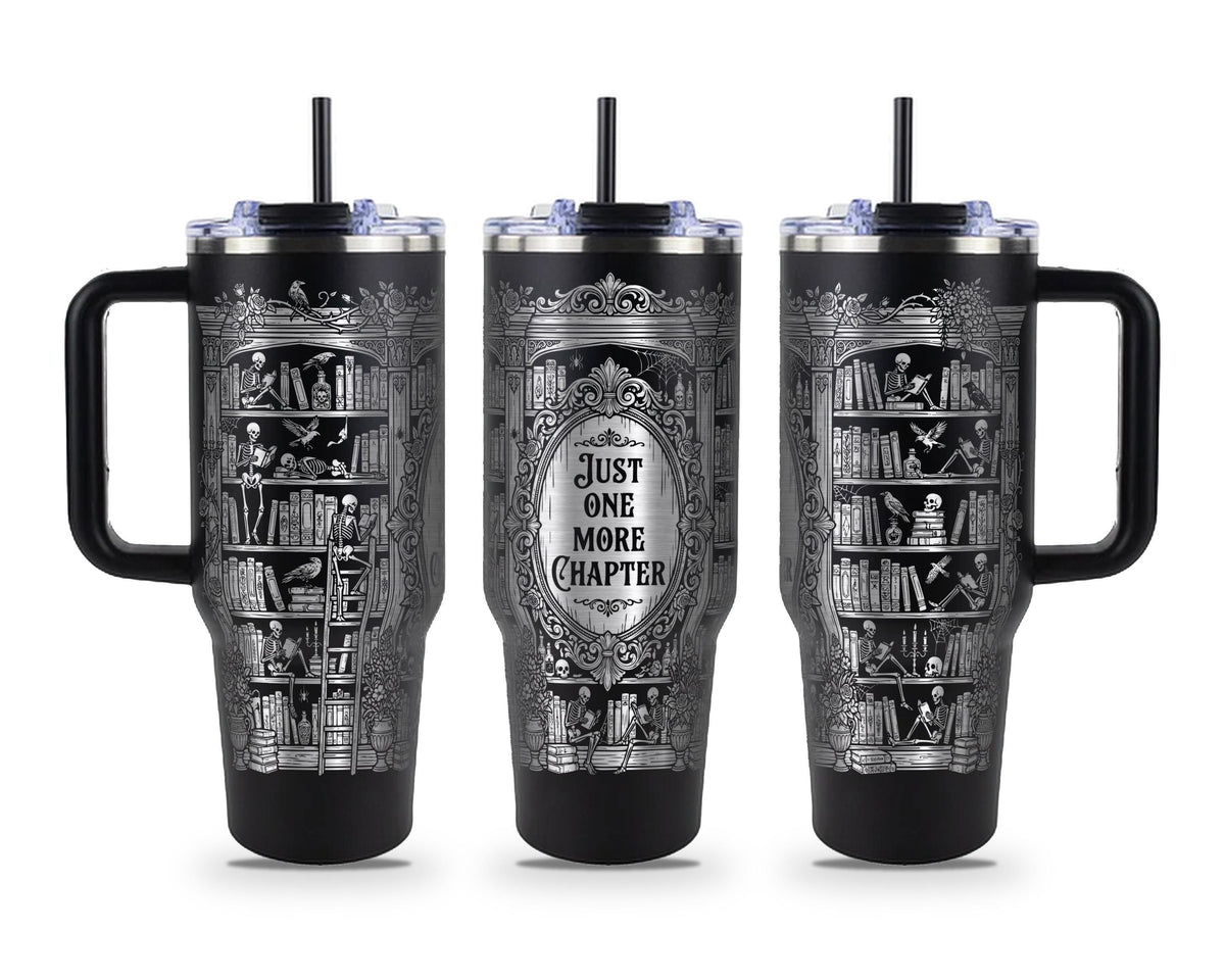 Just One More Chapter Skeleton Library Tumbler