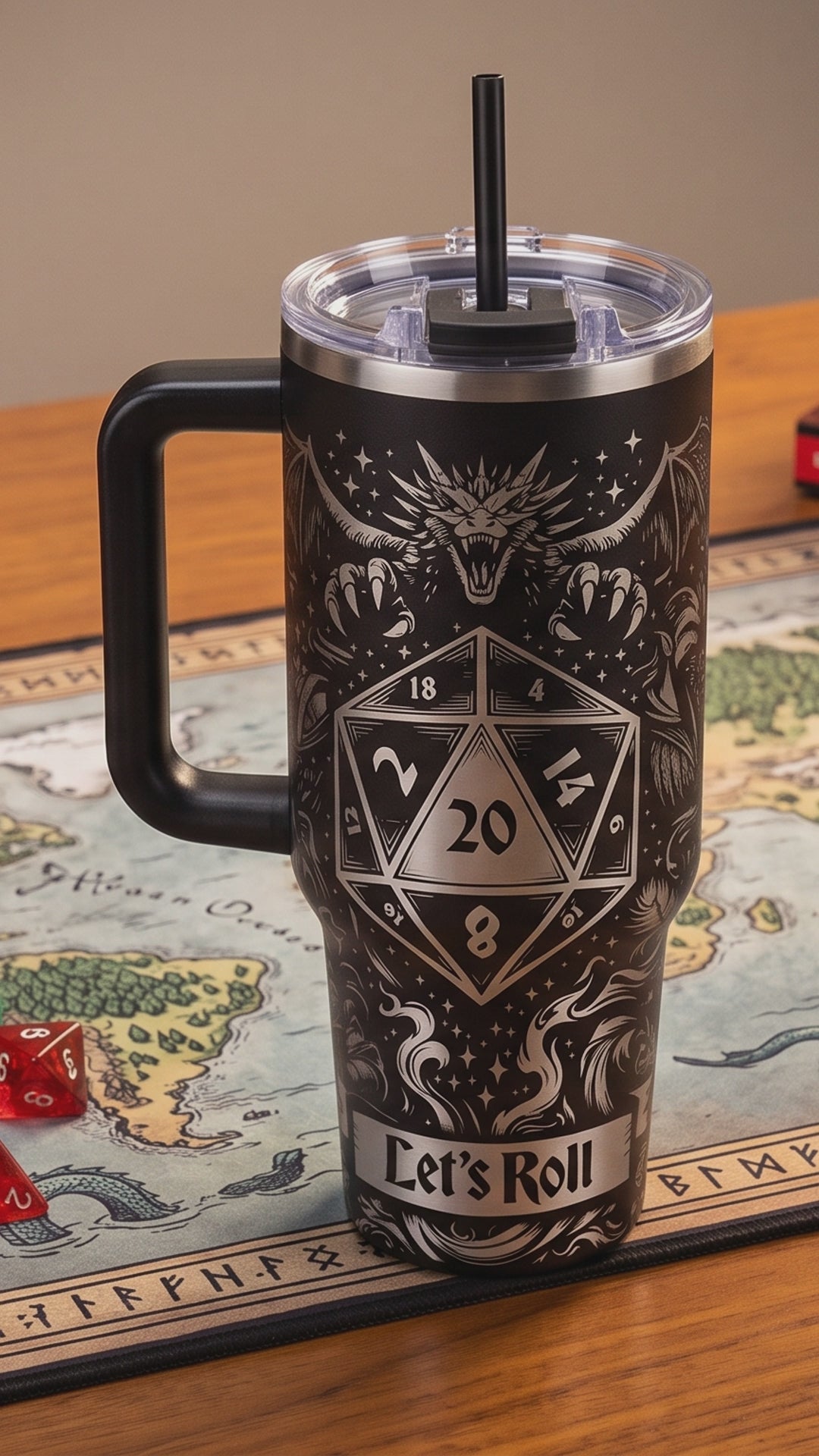 Let's Roll D20 dragon engraved tumbler video