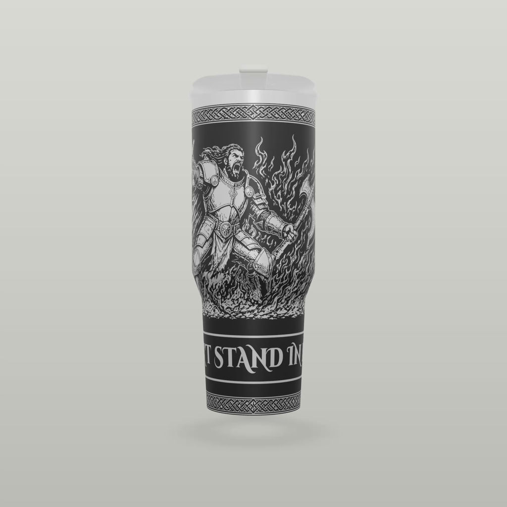 Don't Stand in the Fire engraved tumbler turning to show the full wrap