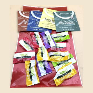 Tea & treats gift bag tucked inside a tumbler